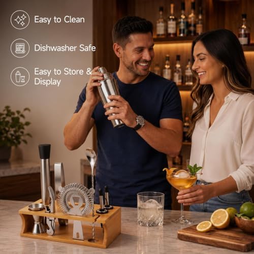 10PCS Stainless Steel Cocktail Shaker Set Bartender Kit with Stand