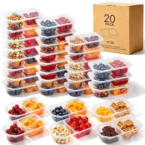 20 Pack 10 OZ Snack Containers with Lids | Reusable Snack Pack