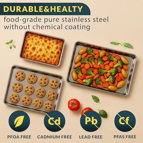 Stainless Steel Cookie Sheet Set of 3, 9/12/16" Baking Sheet Pans