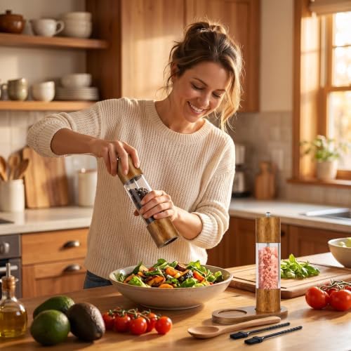 Wooden Salt and Pepper Grinder Set, 8 Inch