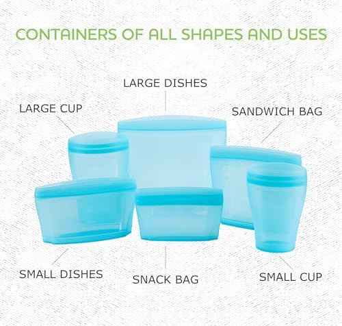 Zip Standing Reusable food container, silicone bag, 6 Pcs Zip