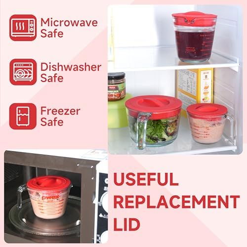 3 Pack Silicone Replacement Lids, Respectively Fits Pyrex 1-Cup, 2-Cup