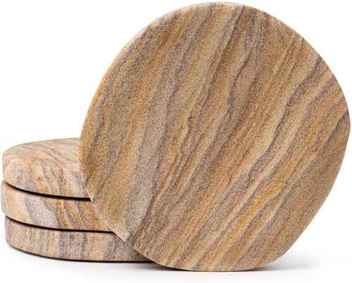 Cork & Mill Absorbent Sandstone Coasters for Drinks, Set of 4