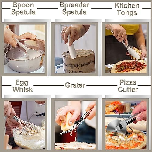 AIKKIL 43 Pcs Silicone Kitchen Utensils Set, Khaki