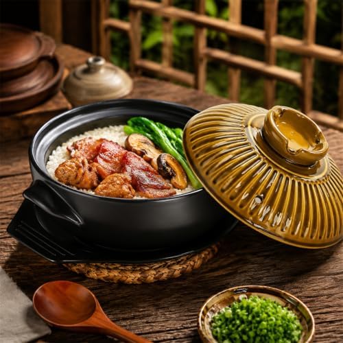 Okllen Large Korean Ceramic Bowl with Lid and Platter, 54 oz Clay Pot