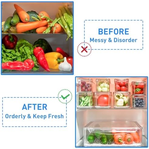 POMEAT 10 Pack Fridge Organizer, Stackable Refrigerator Organizer Bins with Lids, Produce Fruit Storage Containers for Storage Clear for Food, Drinks, Vegetable Storage