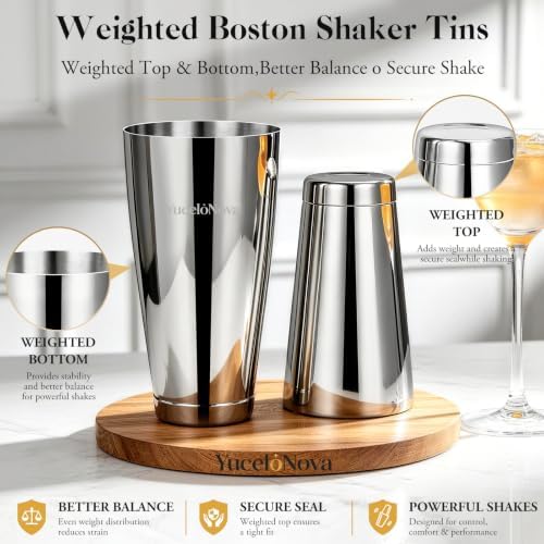 Boston Cocktail Shaker Kit with Bamboo Stand, Home Bar Party Gift