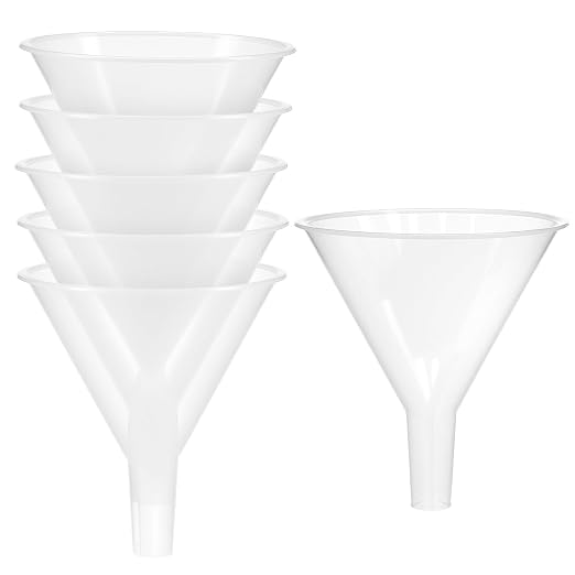 QWORK Plastic Funnels with Long Spout, 6 Pack Clear Wide-Mouth Bottle Filling by QWORK
