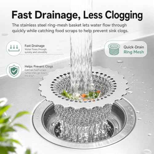 Kitchen Sink Drain Strainer and Stopper Combo, 304 Stainless Steel