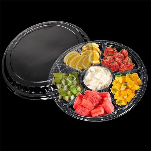 Lawei 30 Pack Plastic Appetizer Tray with Clear Lid, Stackable Round