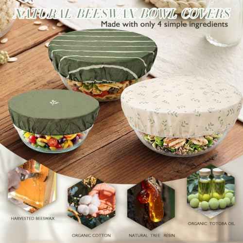 Reusable Beeswax Bowl Covers, 3 Pack, 8/10/12 Inch