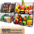 4 Pack XXL Stackable Wire Baskets, 16.3''x12''x8.2''