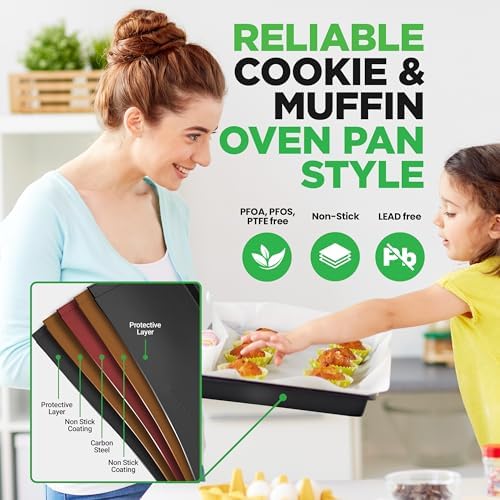 10-Piece Nonstick Bakeware Set - PFOA PFOS PTFE Free Food Grade Safe Carbon Steel Baking Tray Set - Oven Safe Up to 446°F, Pizza, Loaf, Muffin, Round/Square Pans, Cookie Sheet, Etc - NutriChef NCBS10S