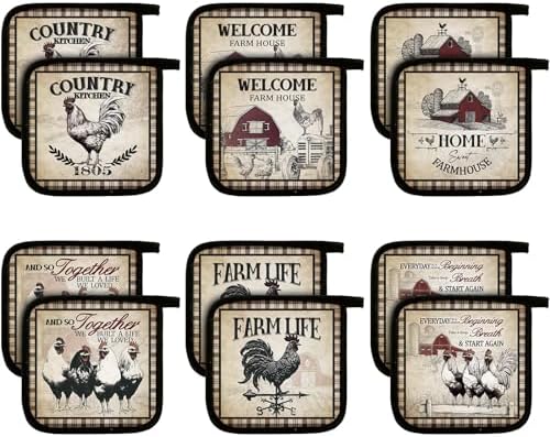 Bencailor 12 Pcs Christmas Pot Holders with Pocket, Chicken Rooster