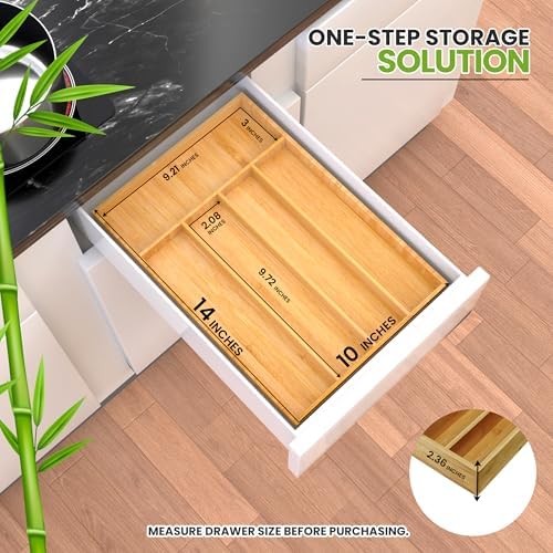 Utopia Kitchen Silverware Organizer, Bamboo Utensil Drawer Organizer