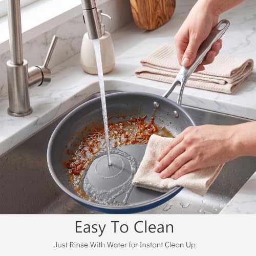 3-Piece Blue Ceramic Nonstick Frying Pan Set, Induction Cookware