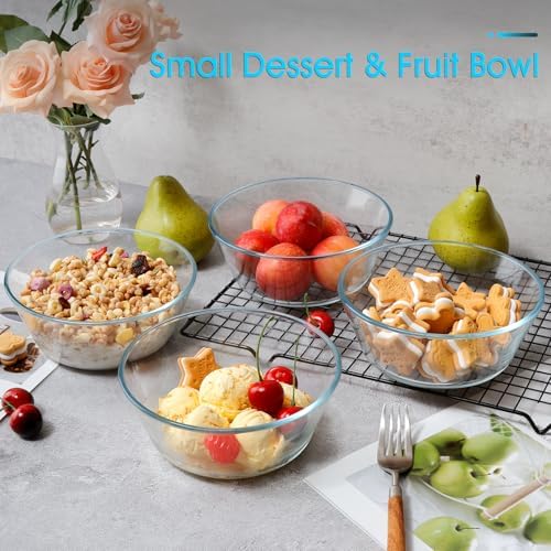 NUTRIUPS 25oz Glass Bowl, Clear Flat Bottom Shallow Prep Bowl Set of 4