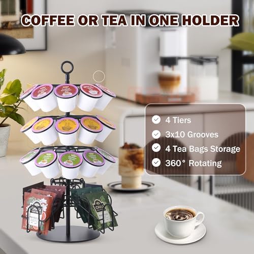 Tea Bag Organizer Compatible with K-Cup Pods, 60-Bag 30-Pod Stand