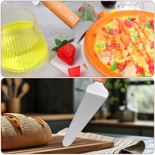 12 Pcs Stainless Steel Pizza Servers with Wooden Handle, Pie Servers