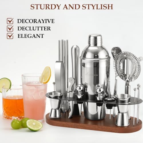 23-Piece Cocktail Shaker Set with Stand, 304 SS, Bartender Kit Gift