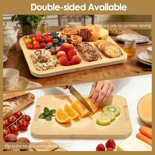 Kochorie 10 Pieces Portable Bamboo Cheese Board Set Charcuterie Board with Lid and Handle, Knife Set Meat Fruit Serving Tray Platter for Travel Picnic Kitchen House Warming Gifts (Rectangular)