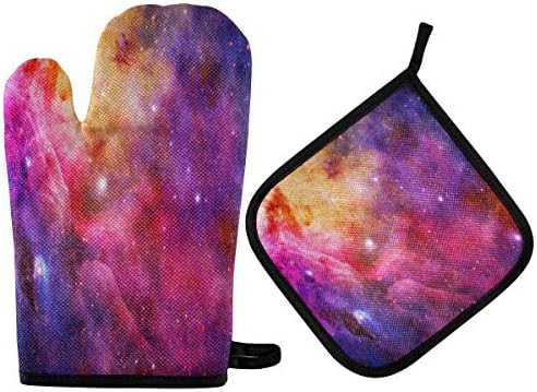 QMXO Galaxy Nebula Space Star Oven Mitts Quilted Cotton Lining