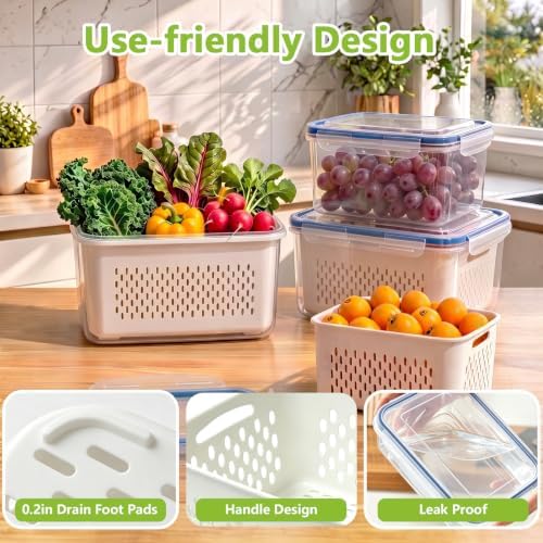 3-Pack Fruit Storage Containers with Removable Colander