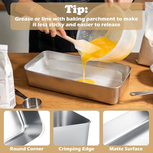AKOLAFE 4 Pack Stainless Steel Loaf Pan Large 12.5”x5.5” Banana Bread