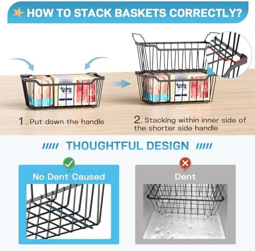 SUNALLY Freezer Organizer Bins, 4 Pack, Black