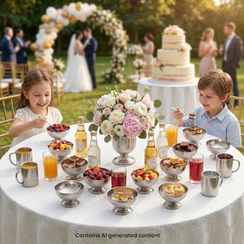 Silver Stainless Steel Dessert Cups - with Forks & Spoons,8.45 Oz,Set