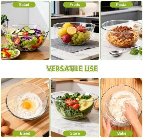 Greentainer 4.75 QT Large Borosilicate Glass Salad Bowl with Utensils