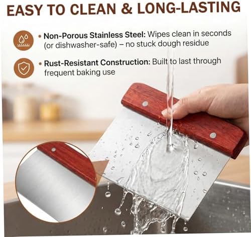 Bench Scraper Stainless Steel Dough Scraper with Wooden Handle Cake