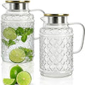 AVLA 2 Pack 2 Liter Glass Pitcher with Lid and Handle, Large