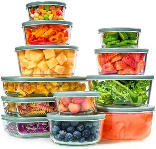 24pc Set Glass Food Storage Containers & Bowls with Airtight Lids