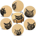 Coasters for Drinks with Holder Set of 6, Curious Cat Cork Coaster