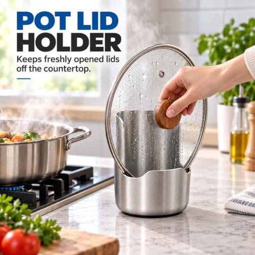 Spoon Rest with Pot Lid Holder, Thickened 304 Stainless Steel Utensil
