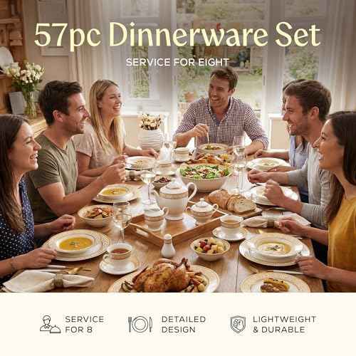 Joseph Sedgh Collection Golden Greek Key Bone China Dinnerware Set, 57-Piece