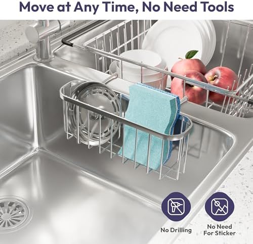 SWTYMIKI Sponge Holder for Kitchen Sink, Movable Kitchen Sink Caddy