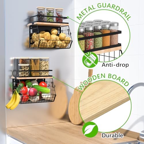 Magnetic Shelf for Fridge with Wood Lid, Fruit Storage Bin