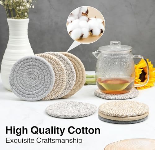 4.8 Inch Woven Drink Coasters Set of 4, Thick Absorbent Coasters, Boho
