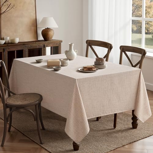 MIULEE Linen Textured Rectangle Tablecloth 60 x 84 Inch Natural Beige