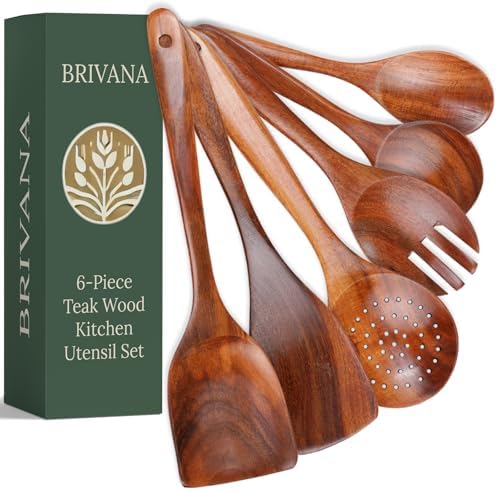 6-Piece Natural Teak Wood Utensil Set