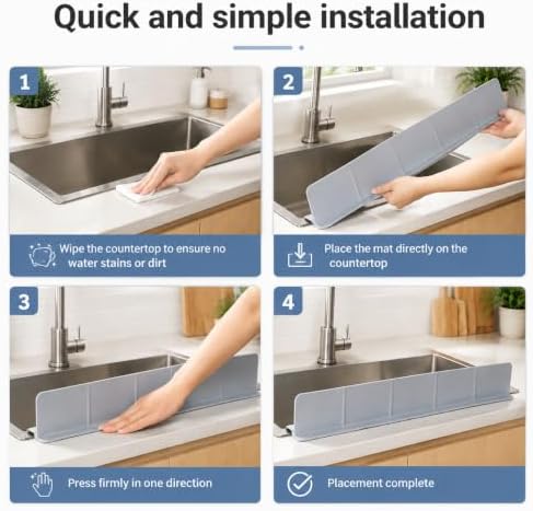 Kitchen Sink Splash Guard, Silicone, Self-Draining, with High Splash