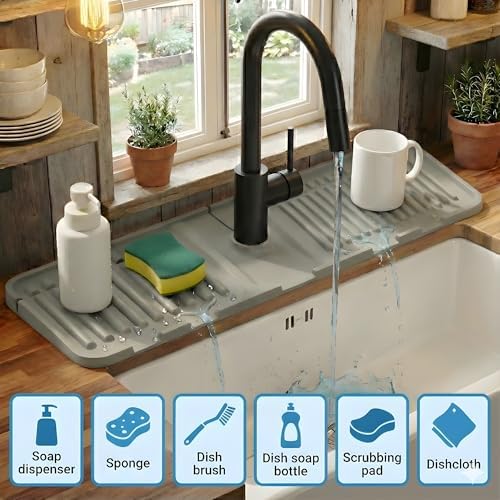 Silicone Faucet Mat for Kitchen Sink Splash Guard, 2-Piece Set – Each