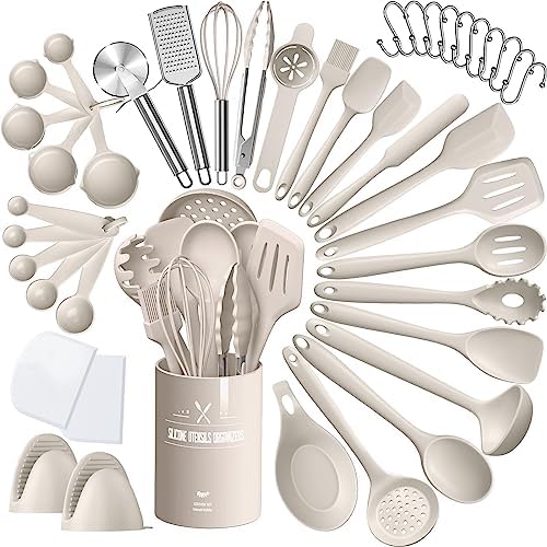 AIKKIL 43 Pcs Silicone Kitchen Utensils Set, Khaki