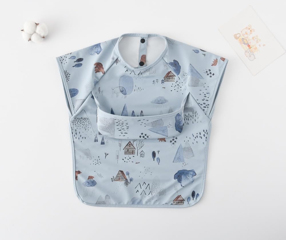 Waterproof Baby Bibs,Infant Toddler Extra Cover Feeding Bib With Food