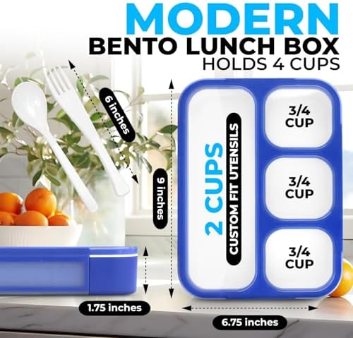 kinsho Bento Lunch Box for Kids, 4 Compartments, Blue