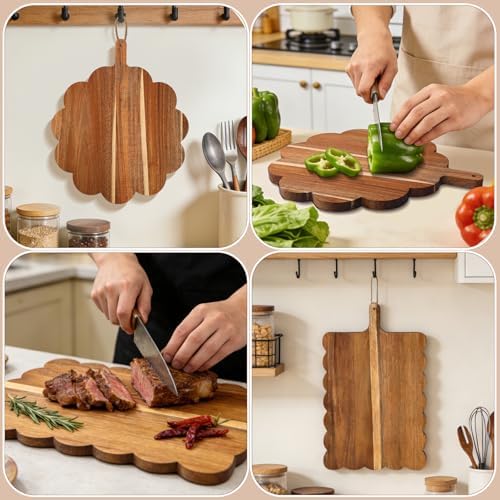 Acacia Wood Scalloped Cutting Boards Set, Decorative Wooden