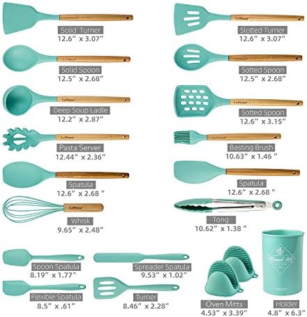 18-Piece Silicone Cooking Utensils Set, Teal