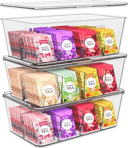 Utopia Home Tea Bag Organizer with Lids, Stackable Tea Box, 3 Pack
